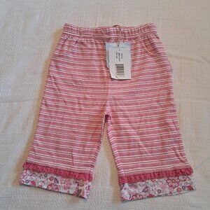 Rabbit Moon girls 18-24 months pink pull on striped pants, cropped NWT